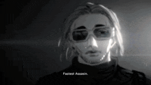 a black and white drawing of a man wearing sunglasses with the words fastest assassin written below him