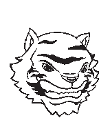 a black and white drawing of a tiger 's head with an angry expression .
