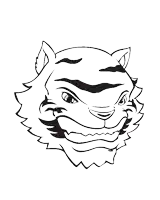 a black and white drawing of a tiger 's head with an angry expression .