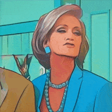 a cartoon drawing of a woman wearing a blue headband