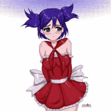 a pixel art of a girl with purple hair