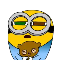 a cartoon of a minion holding a teddy bear