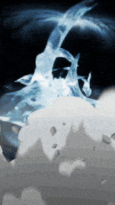 a painting of a swirling blue and white object with a black background