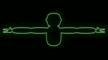 a green neon drawing of a person with arms outstretched