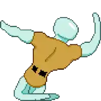 a pixel art of squidward from spongebob squarepants dancing