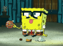 a cartoon of spongebob holding a lottery candy