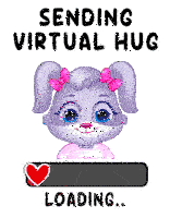 a cartoon of a rabbit with the words " sending virtual hug loading " below it
