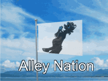 an alley nation flag with a picture of a cat on it