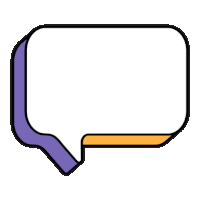a speech bubble with a purple border and a yellow border on a white background .
