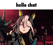 a cartoon of a girl with the words hello chat written on it