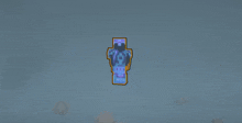 a minecraft character is floating in the air with a shield .