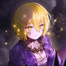 a drawing of a girl with yellow hair and a chain around her neck