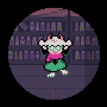 a pixel art drawing of a cat with glasses