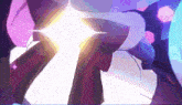 a purple and white animated background with a glowing light coming out of it