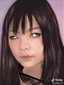 a drawing of a girl with white eyes has the hashtag tiktok