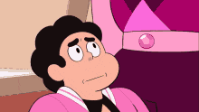a cartoon character is wearing a pink jacket and a black tie .