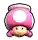 a pixel art of a pink mushroom with a white circle on it 's head .