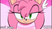a cartoon of amy the hedgehog with green eyes and a white wing