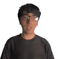 a man wearing glasses and a shirt that says damian on it