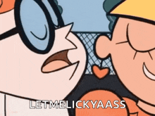 a couple of cartoon characters are kissing each other with the words let melickyaass written on the bottom .