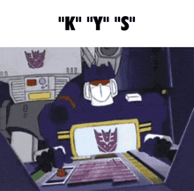 a cartoon of a transformer with the words " k " " y " and " s " on the bottom