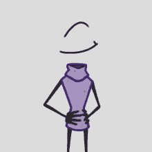 a drawing of a person with a purple sweater and a smile on their face