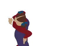 a cartoon drawing of a woman wearing a red shirt and blue pants
