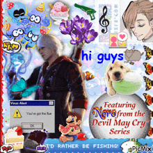 a poster that says hi guys featuring devil may cry series