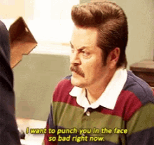 Ron Swanson I Want To Punch You In The Face So Bad Right Now GIF
