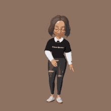 a cartoon character is wearing a black shirt that says empowered feminism