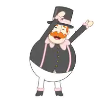 a cartoon character with a top hat and a diaper