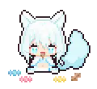 a pixel art drawing of a girl with white hair