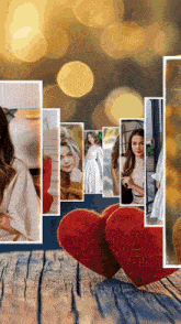a collage of photos of a woman and two hearts