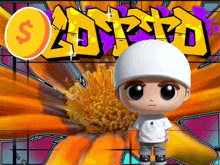 a cartoon character is standing in front of graffiti that says lord on it