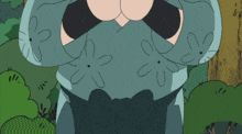 a cartoon character with a flower on his shirt