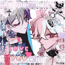 a picture of two anime characters with the words " i love you "