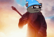 a cartoon of a wizard with a blue hat