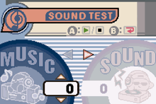 a screenshot of a video game that says sound test and music