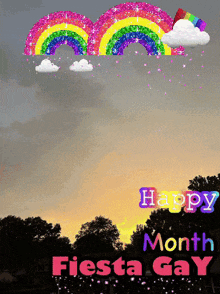 a happy month fiesta gay greeting card with a rainbow and clouds