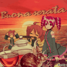 a picture of two anime girls and a rabbit with the words buona serata