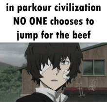 a picture of a man with a bandage on his eye and the caption in parkour civilization