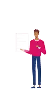 a man in a pink sweater is holding a piece of paper in his hand