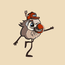 a cartoon bird wearing a red hat that says nft on it