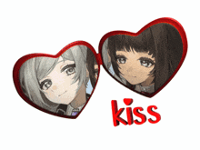a picture of two anime girls with the word kiss between them