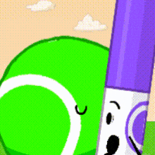 a cartoon drawing of a tennis ball and a marker with a face