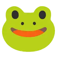 a green frog with an orange tongue sticking out