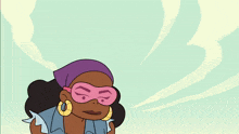 a cartoon drawing of a woman holding a dog with a patch on her vest that says ii