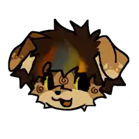 a cartoon drawing of a dog with a swirl in his eyes