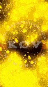 a yellow background with the letters kov in the center