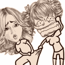 a drawing of two girls with their faces drawn on them .